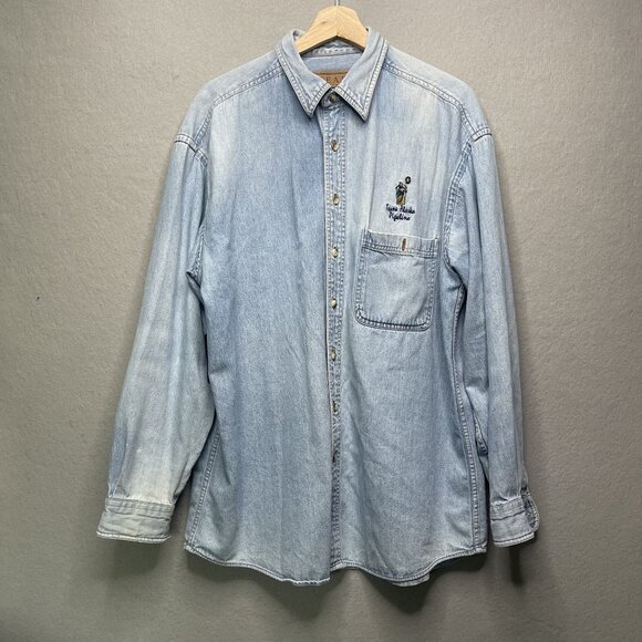 Vintage Gear For Sports Denim Shirt Trans Alaska Pipeline Embroidered Logo L - Picture 1 of 7
